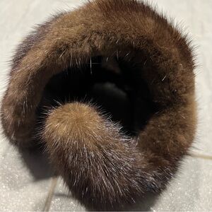 Vintage 1950s Brown Mink Fur Head Piece Hair Wrap Accessory